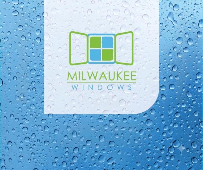 Milwaukee Windows logo on a raindrop-covered window pane